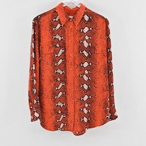 EQUIPMENT Womens Silk Top Size‎ S Orange Snakeskin Button Dopamine Maximalist